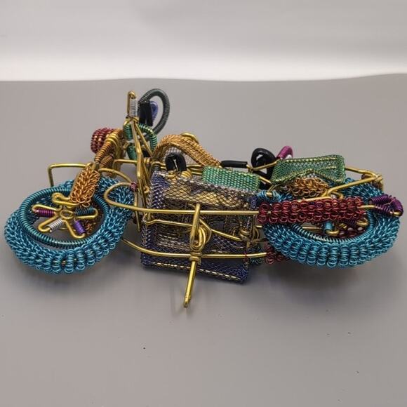 Hand Made Wire Wrapped Metal Mesh Spiral Coil Motorcycle Modern Art Sculpture - Picture 6 of 7